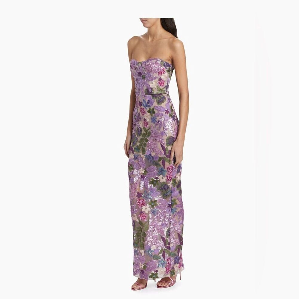 NWOT BRONX AND BANCO Dahlia Strapless Floral-Embroidered Sequin Wedding Gown - Picture 4 of 16